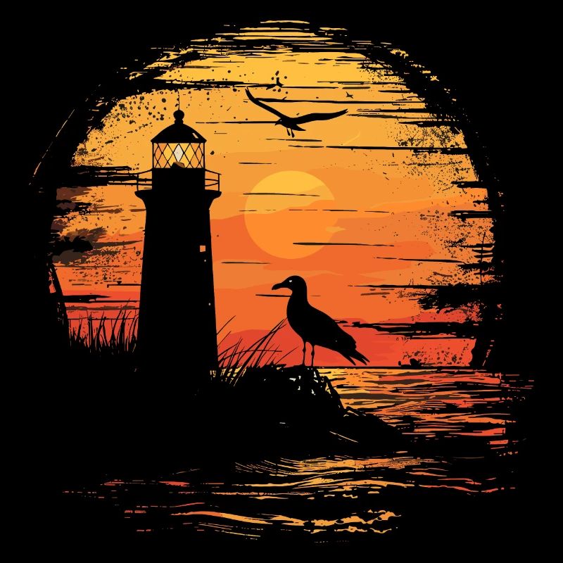 Seagull Seabird Lighthouse Sunset