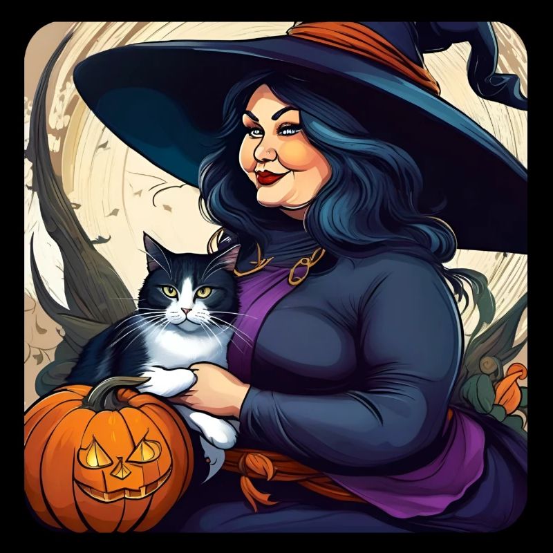 Witch with cat and pumpkin