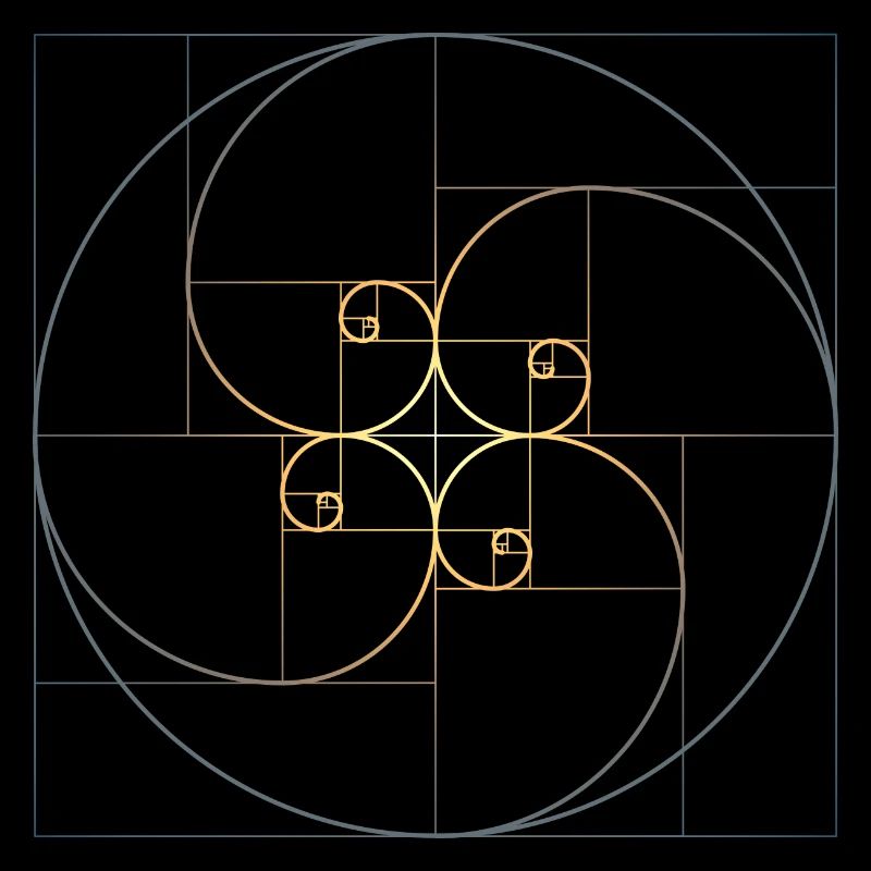 Fibonacci spirales géométrie de la section dorée Phi