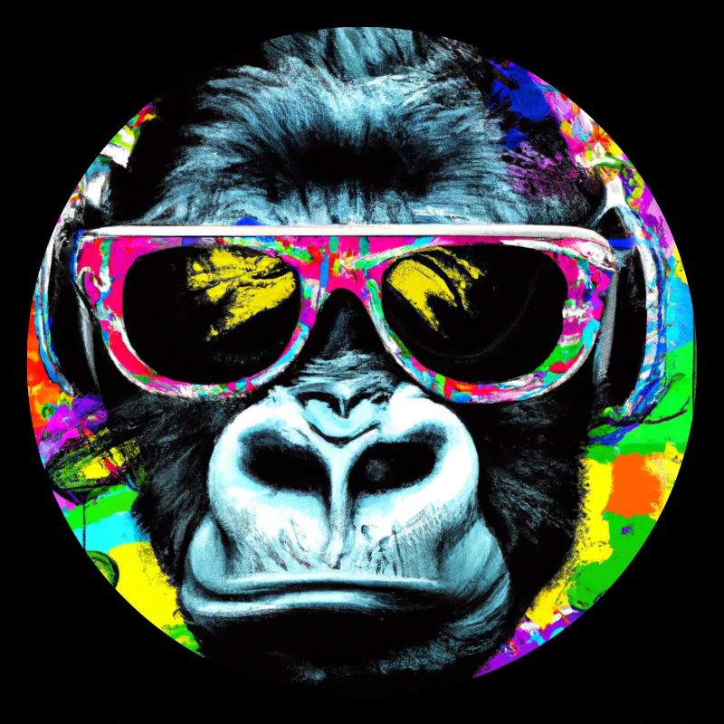 Gorilla mit Kopfhörer und Sonnenbrille