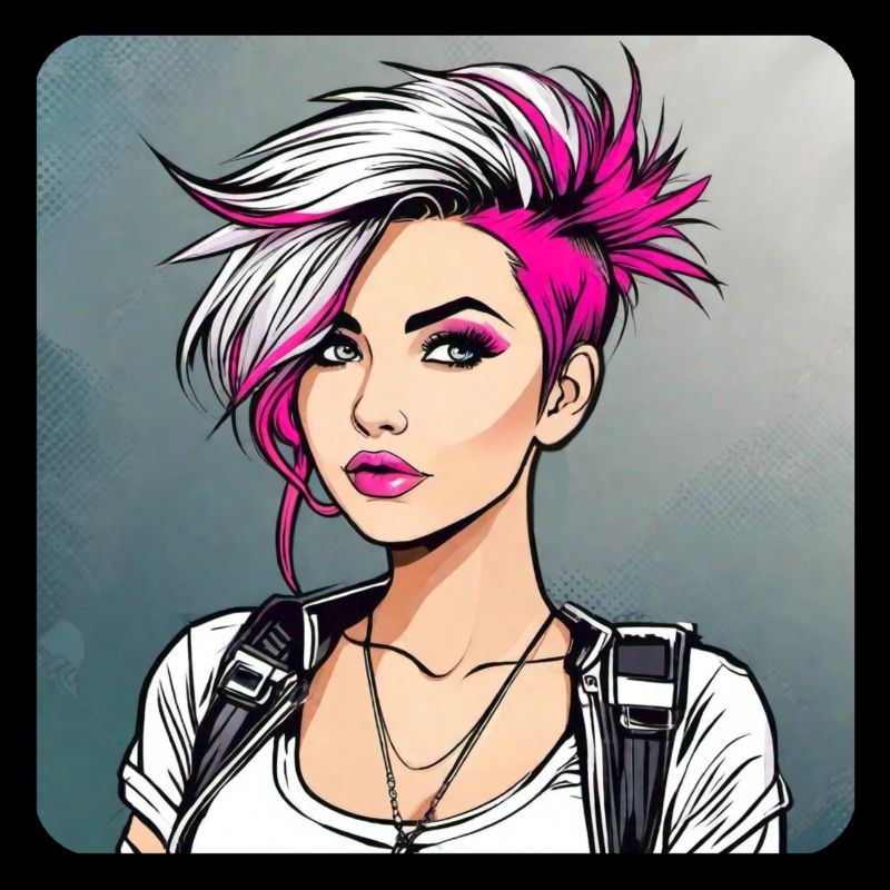 Fille gothique punk cool avec une coiffure rose