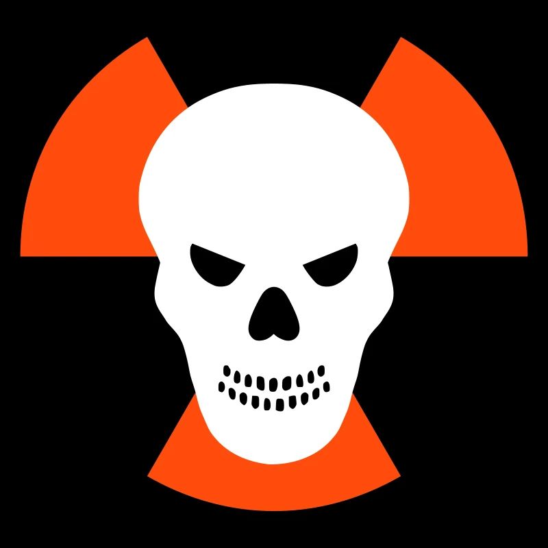 Schädel mit bösem Blick vor Strahlenwarnzeichen