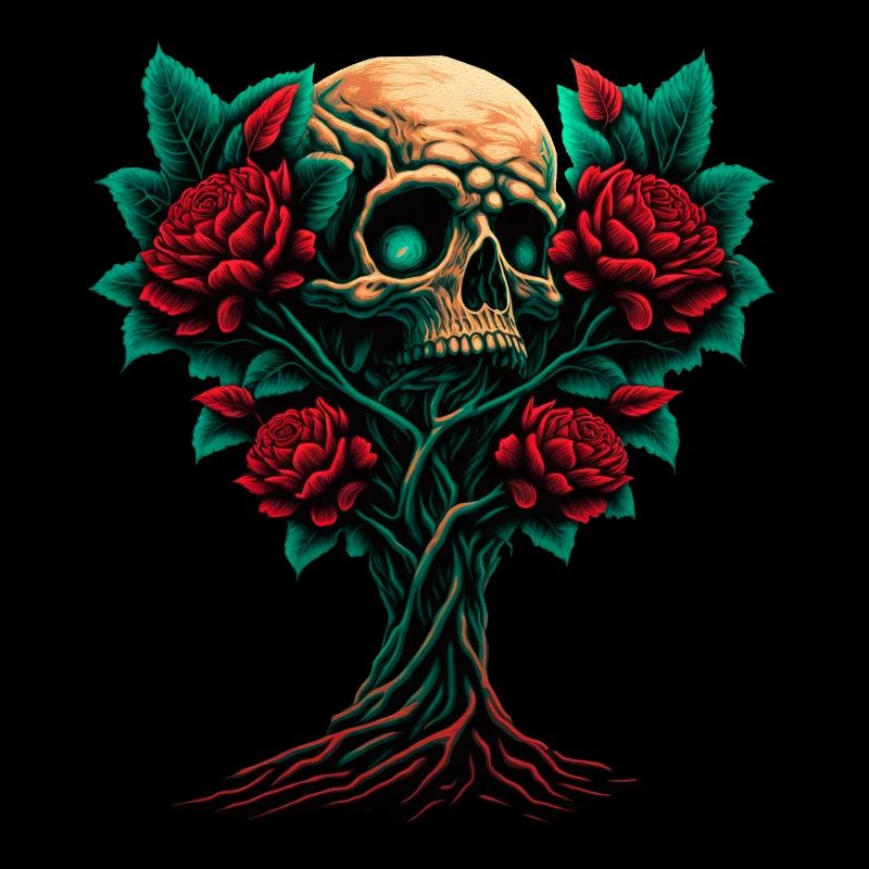 Tree with skull and roses