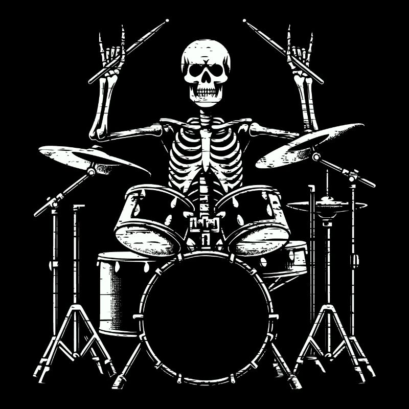 Squelette de crâne de batteur sur la batterie