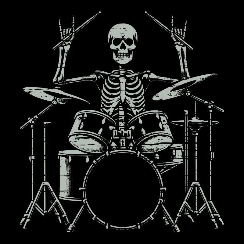 Squelette de crâne de batteur sur la batterie