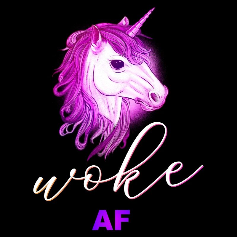 Licorne avec un dicton amusant: WOKE AF