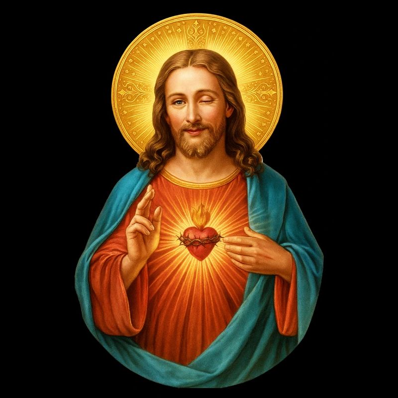 Zwinkernder Jesus Herz Jesu Strahlendes Heilsbild