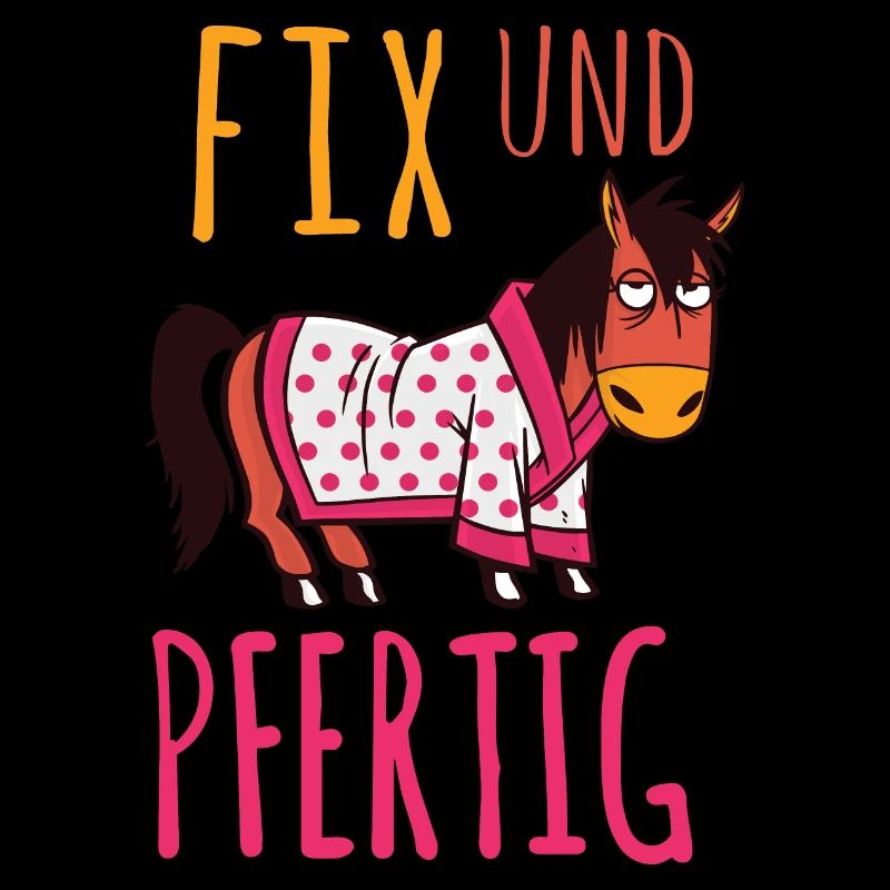 Fix und Pfertig Erschöpftes Pferd mit Morgenmantel