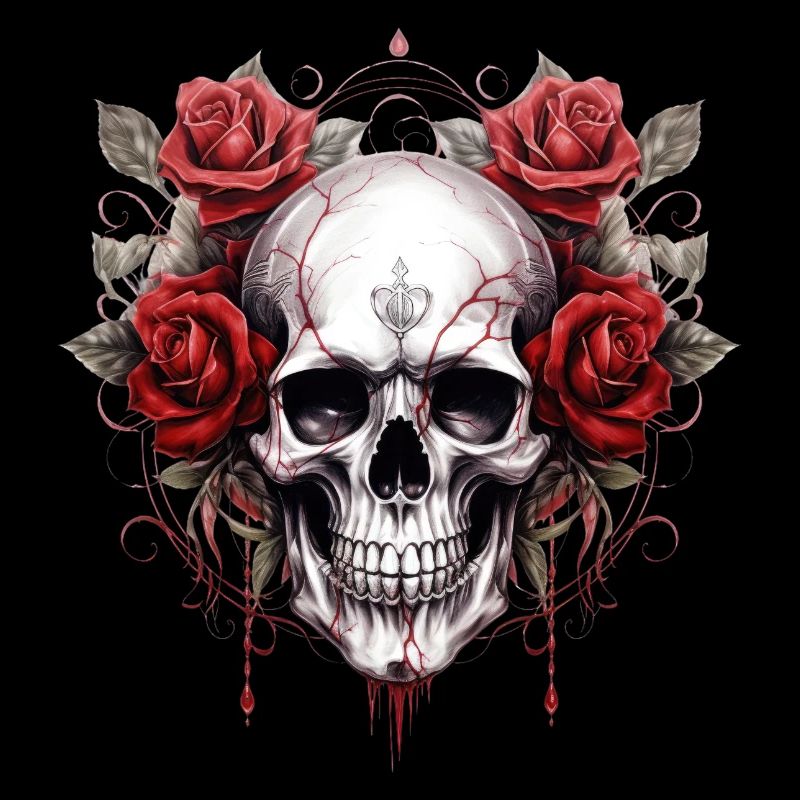 Gothic Totenkopf Rosen Kunst Grafik Mode