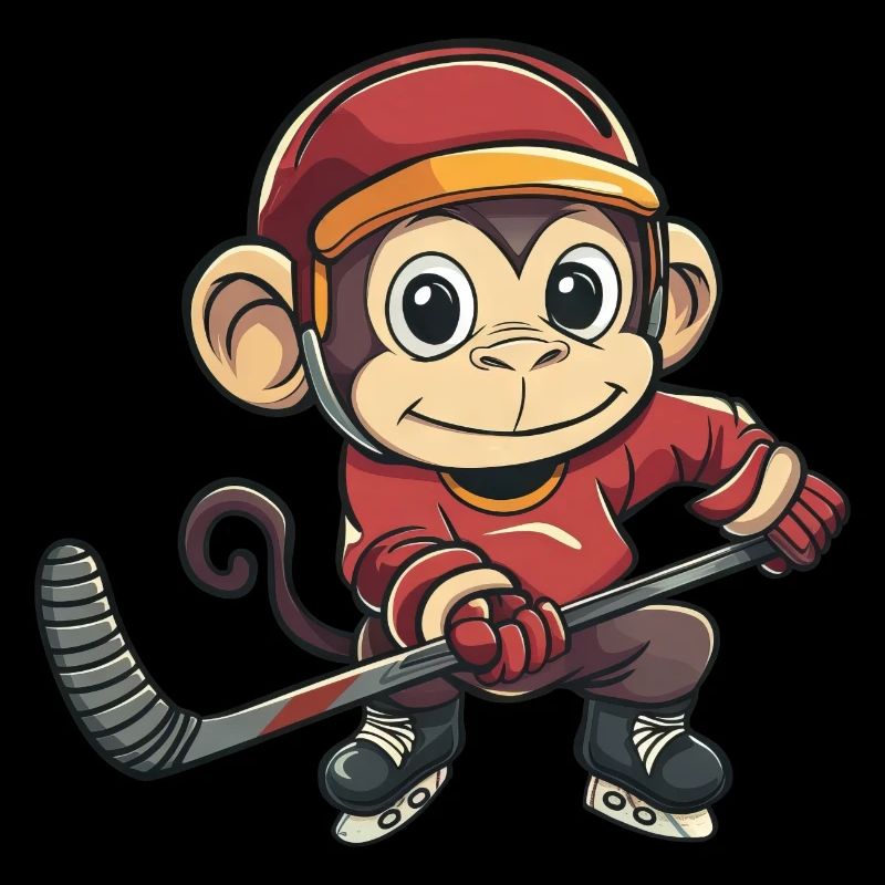 Cute Monkey as Ice Hockey Player Comic Cartoon