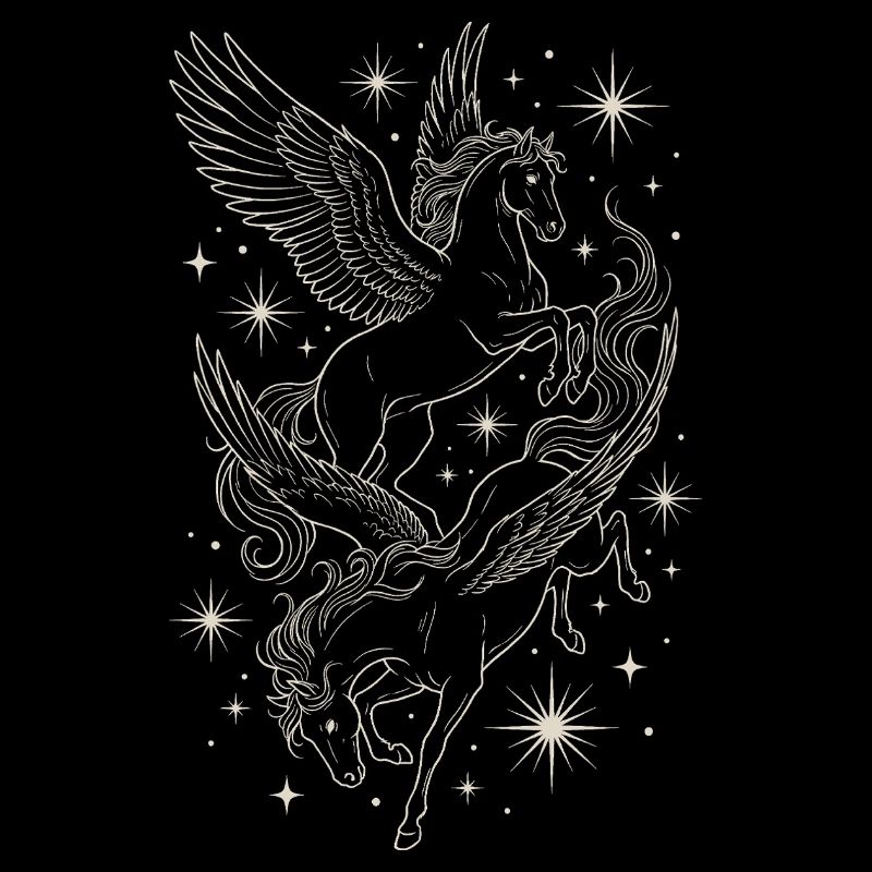Zwei himmlische Pegasuspferde zwischen den Sternen