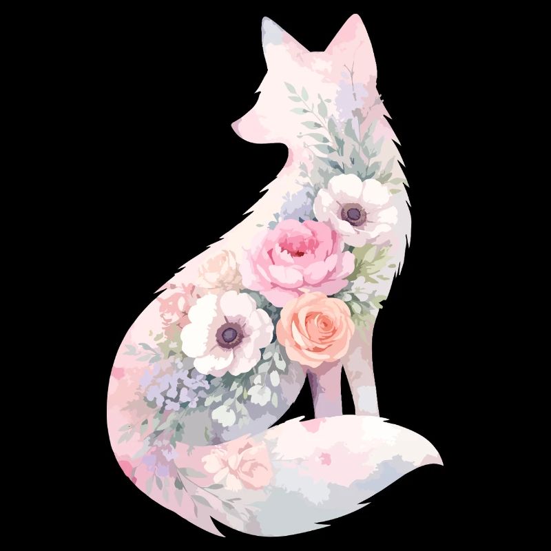 Silhouette de renard Aquarelle Fleurs