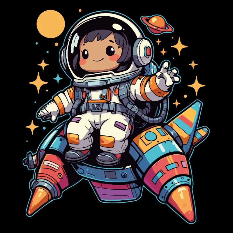 Petit astronaute dans la bande dessinée animée du vaisseau spatial