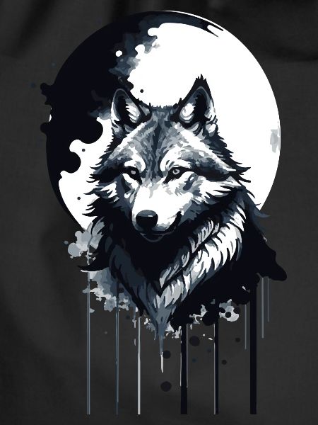 Wolf,Moon,Landscape,Ink,Painting