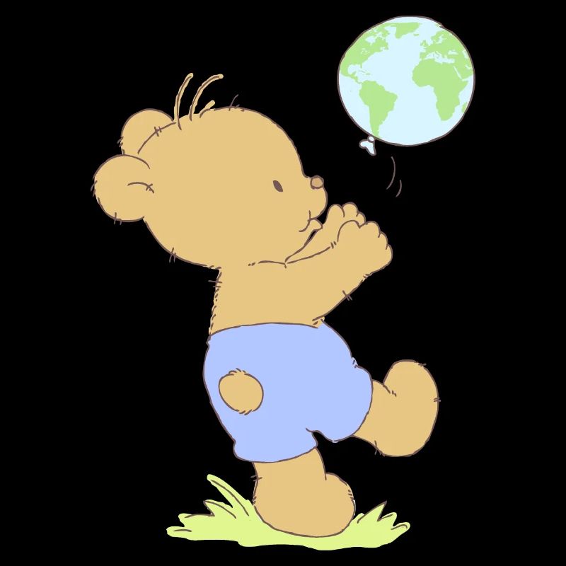 Bear boy playing with earth balloon.
