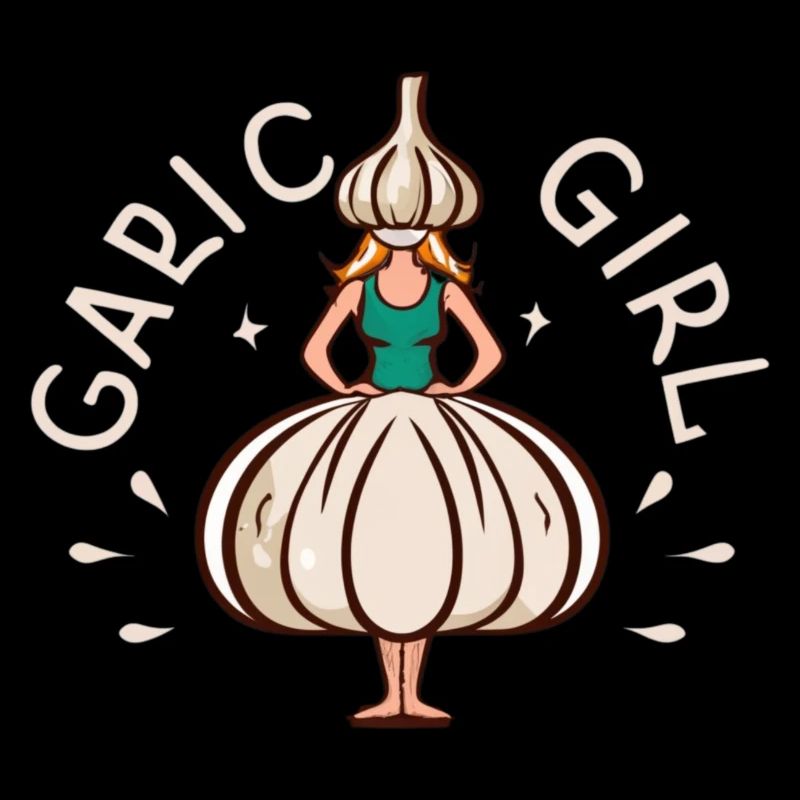 Ein Knoblauchmädchen mit einem "Knoblauchmädchen"-Text