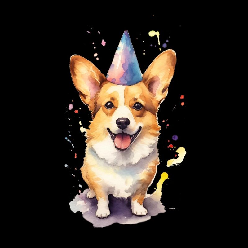 Corgi mit Geburtstagshütte