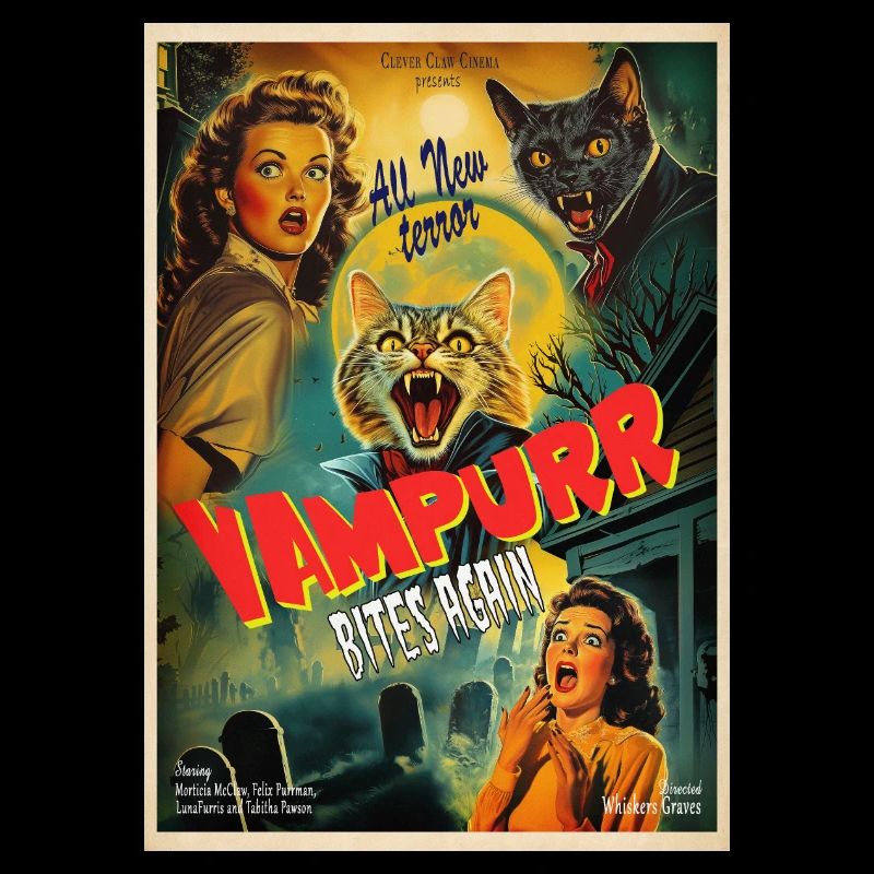 Vampurr Bites Again - Retro Horror Poster