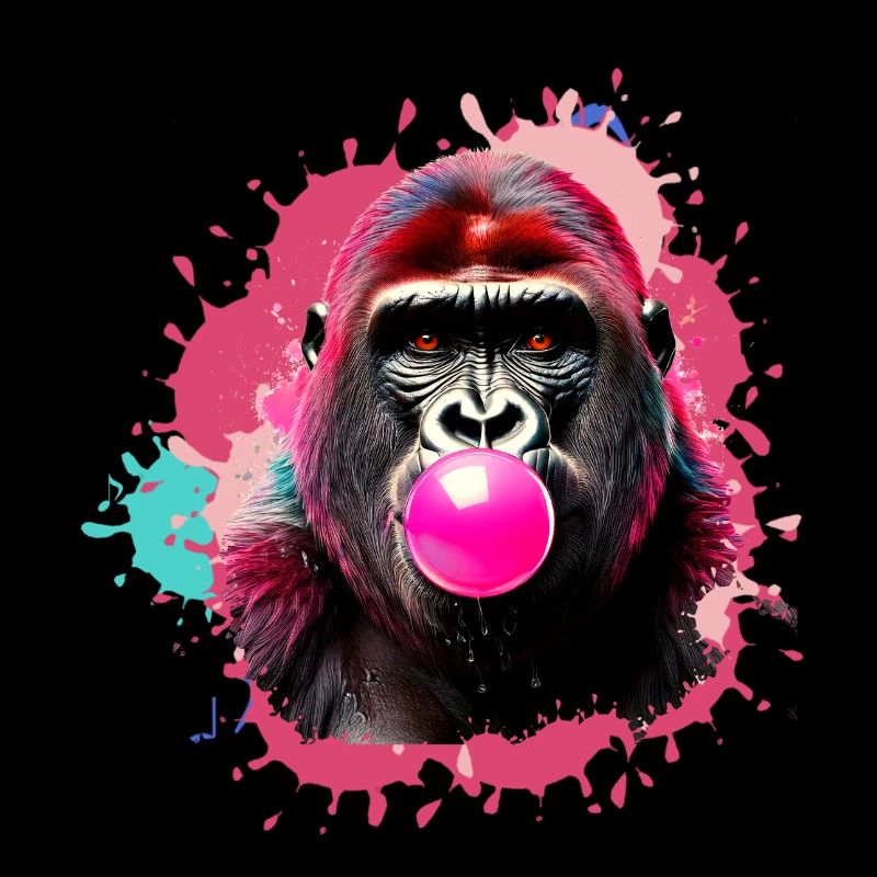 Gorilla,graffiti,illustration,chewing gum,bubble