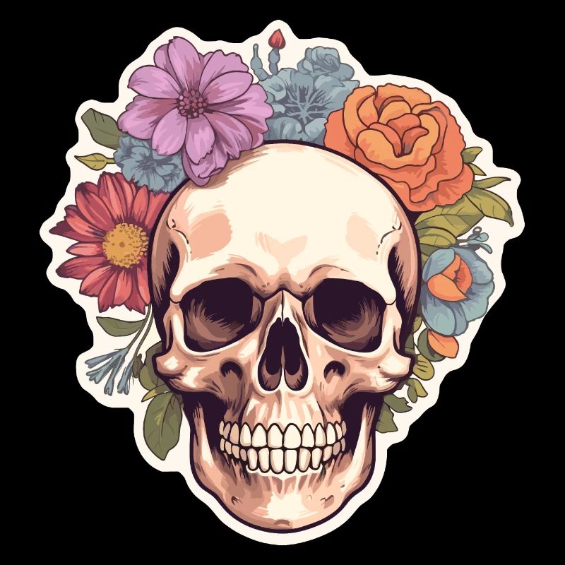 Crâne humain et fleurs 4