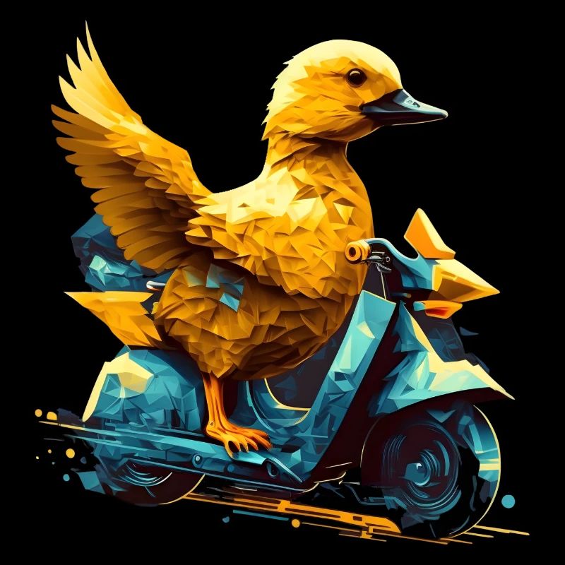 Duck rides a motorcycle
