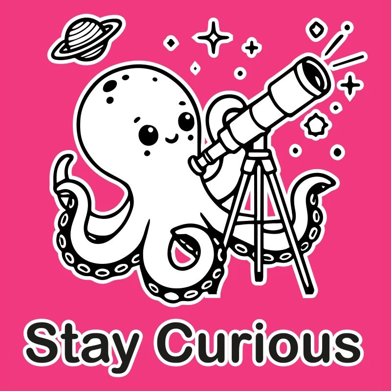 Octopus looking through telescope - Stay Curious