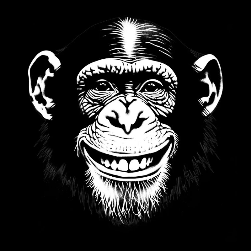 Lachender Affe Schimpse freut sich