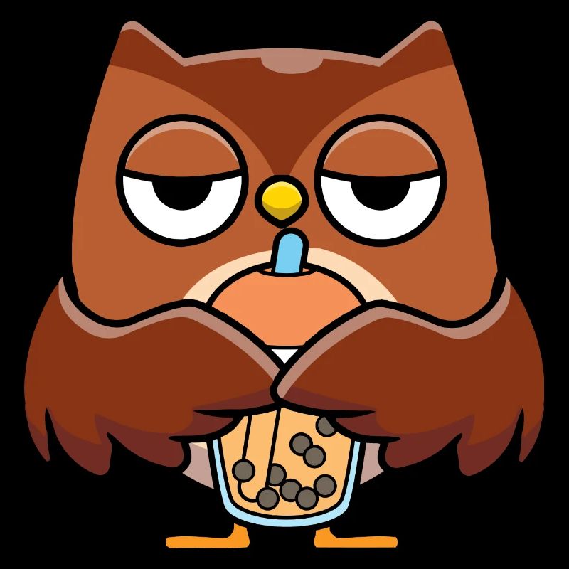 Bubble Milk Tea Owl Drinking Boba Milk Tea