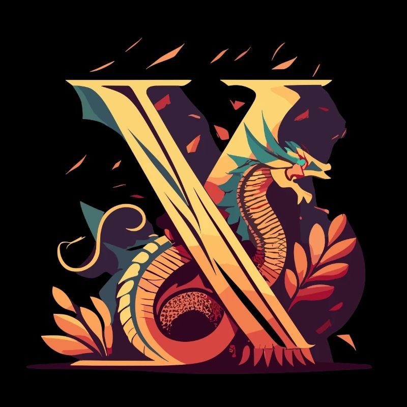 Lettre X avec dragon