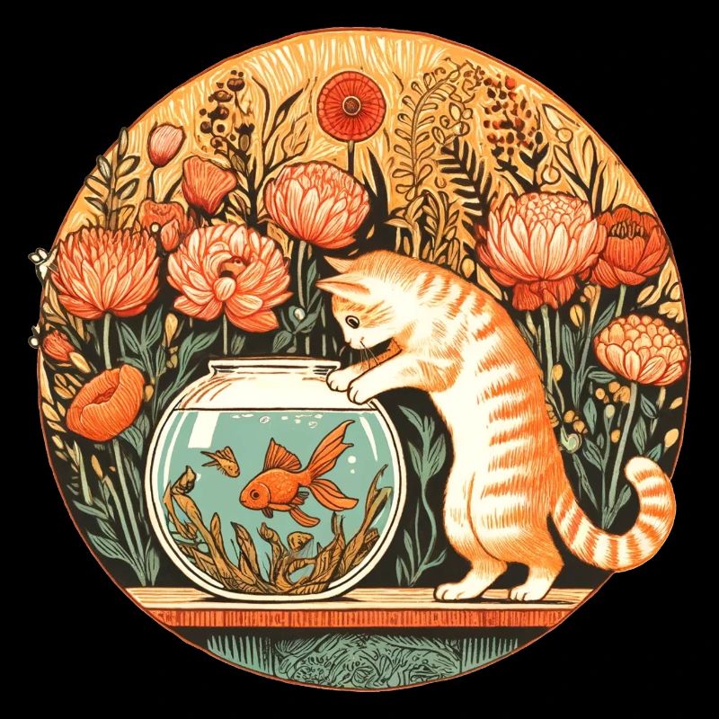 Curious Kitty Cat and Goldfish