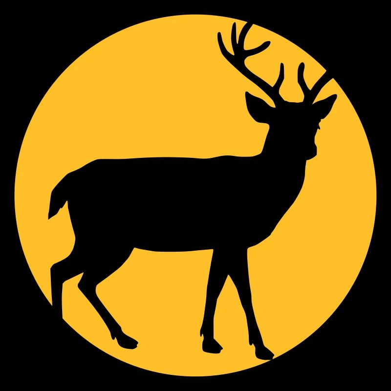 Cerf avec lune et coucher de soleil