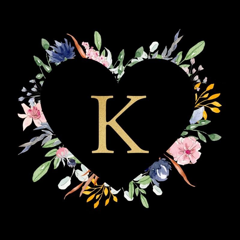 Customizable Monogram K Heart Floral