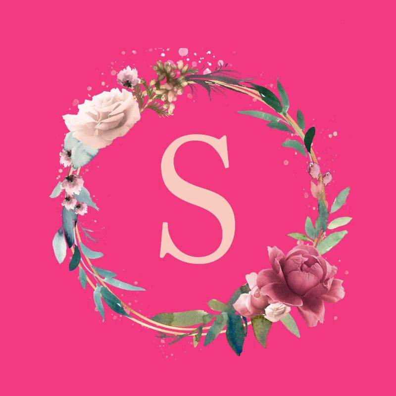 Customizable Monogram S Flowers Circle Boho