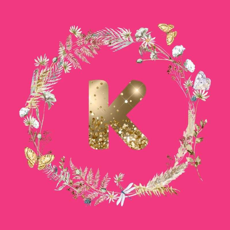 K Monogram Glitter Boho Wreath