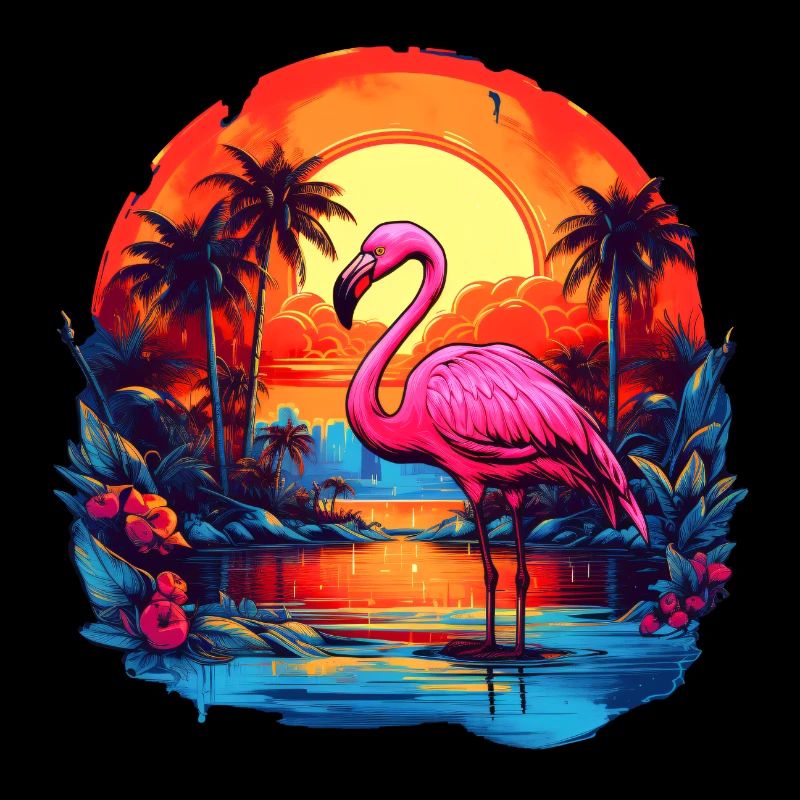 Flamant rose au coucher du soleil