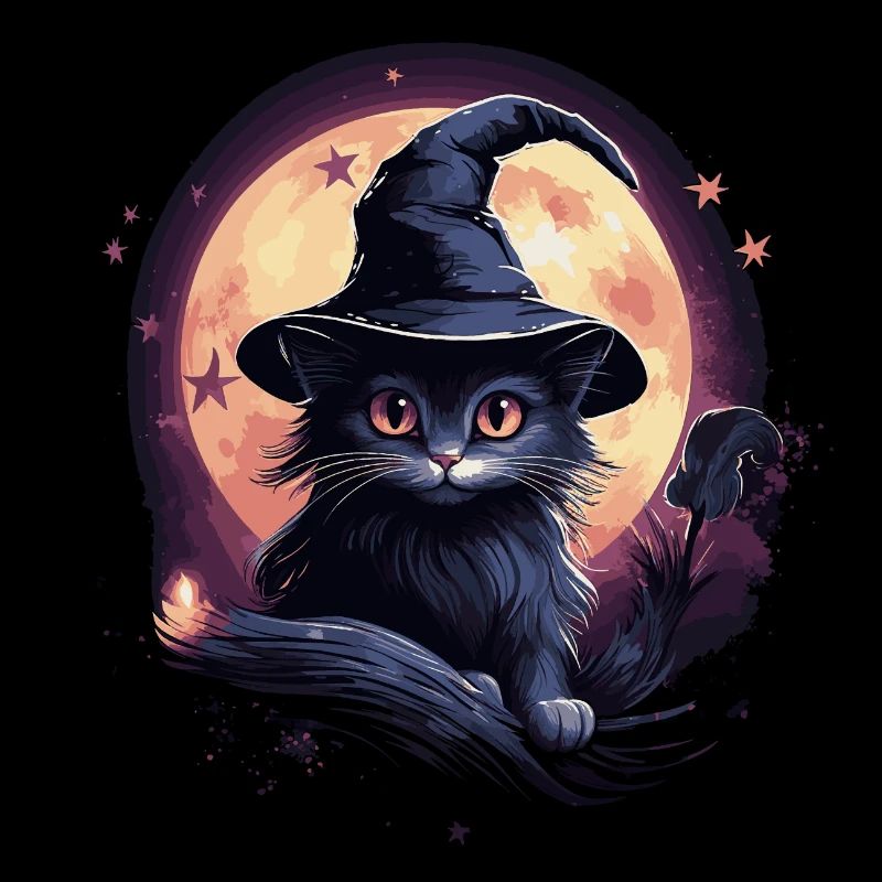 Schwarze Katze mit Hexenhut