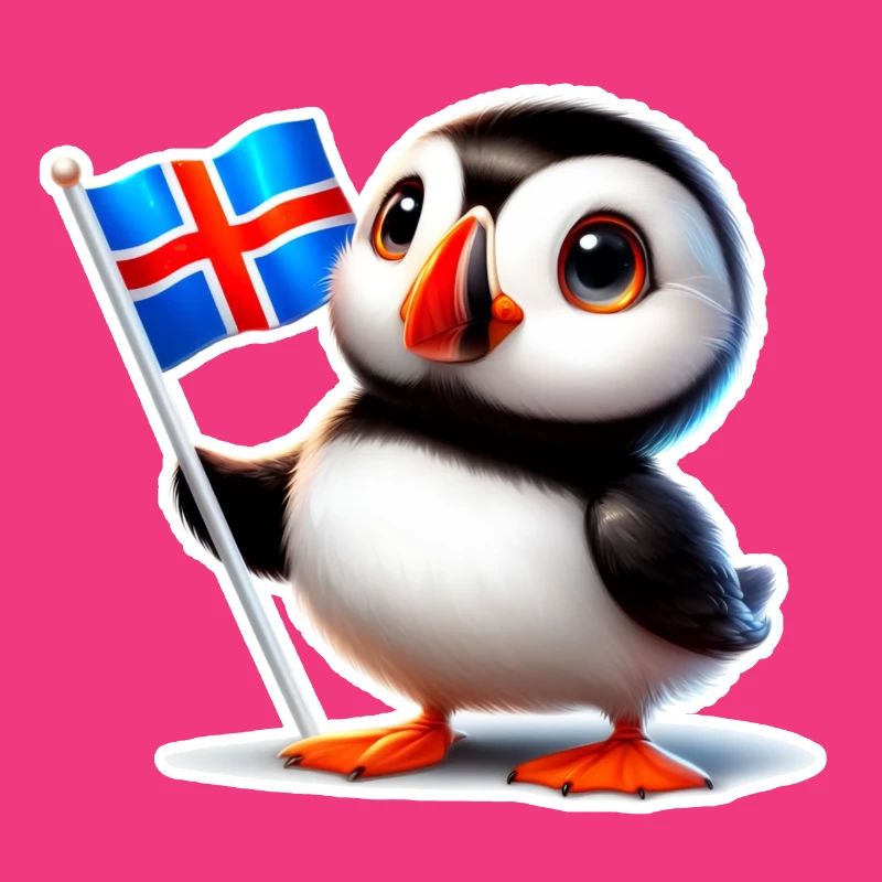 Süßer Papageitaucher mit isländischer Flagge