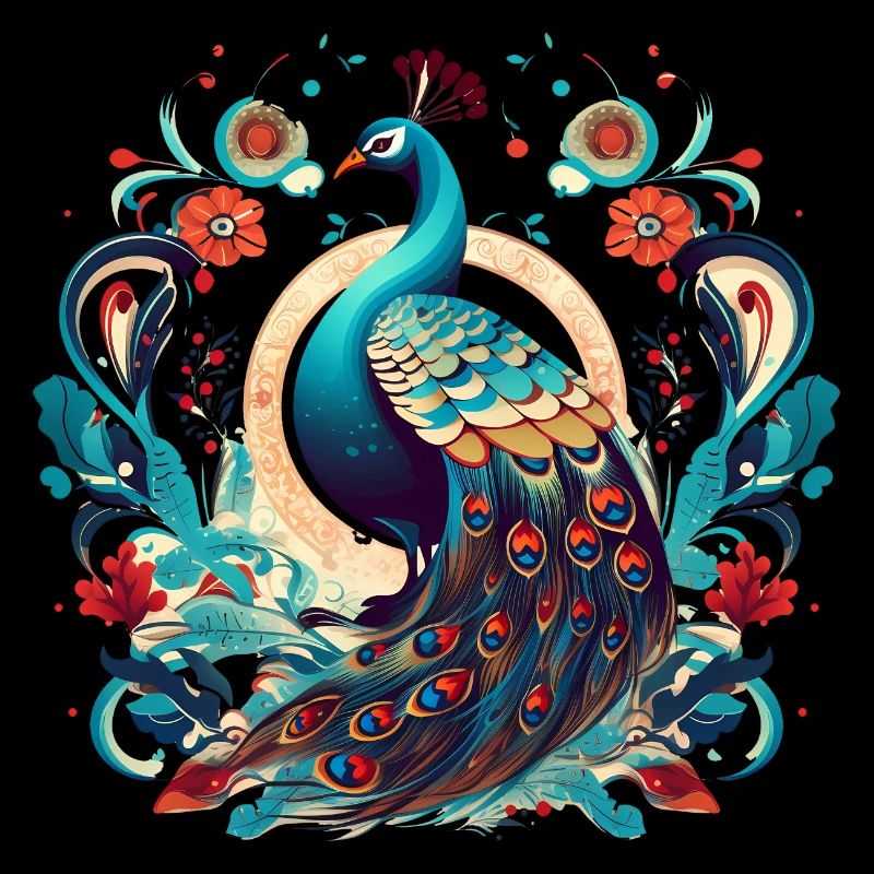 Pfauenvogel mit Floal-Elementen
