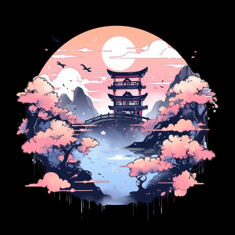 Asian landscape with sunset