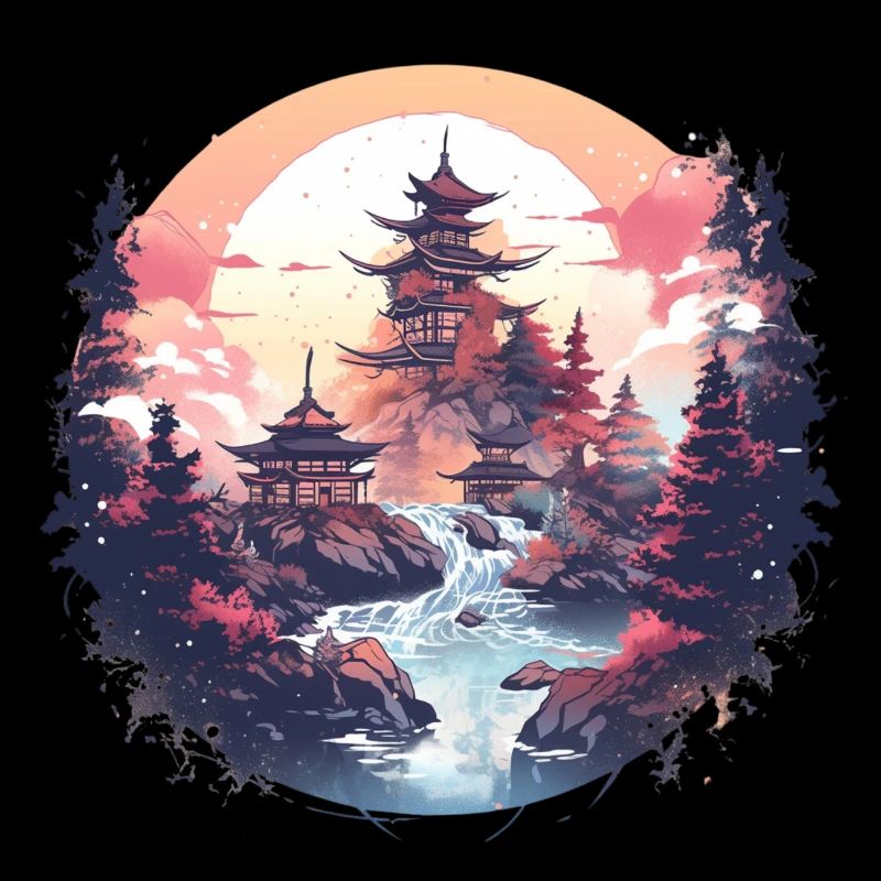 Asian landscape with sunset