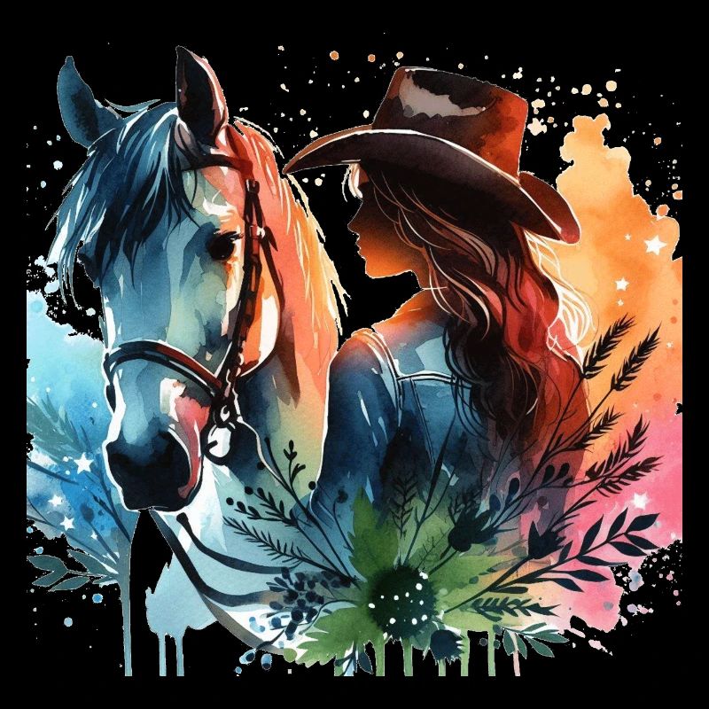 Cavalier occidental à l’aquarelle de cheval