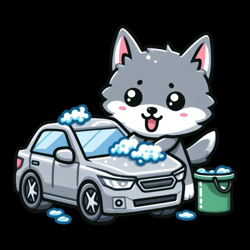 Cute wolf washes car