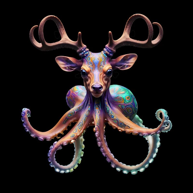Psychedelic Deer Octopus with Antlers