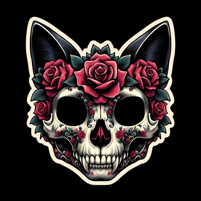 CAT | Cat skull with Roses