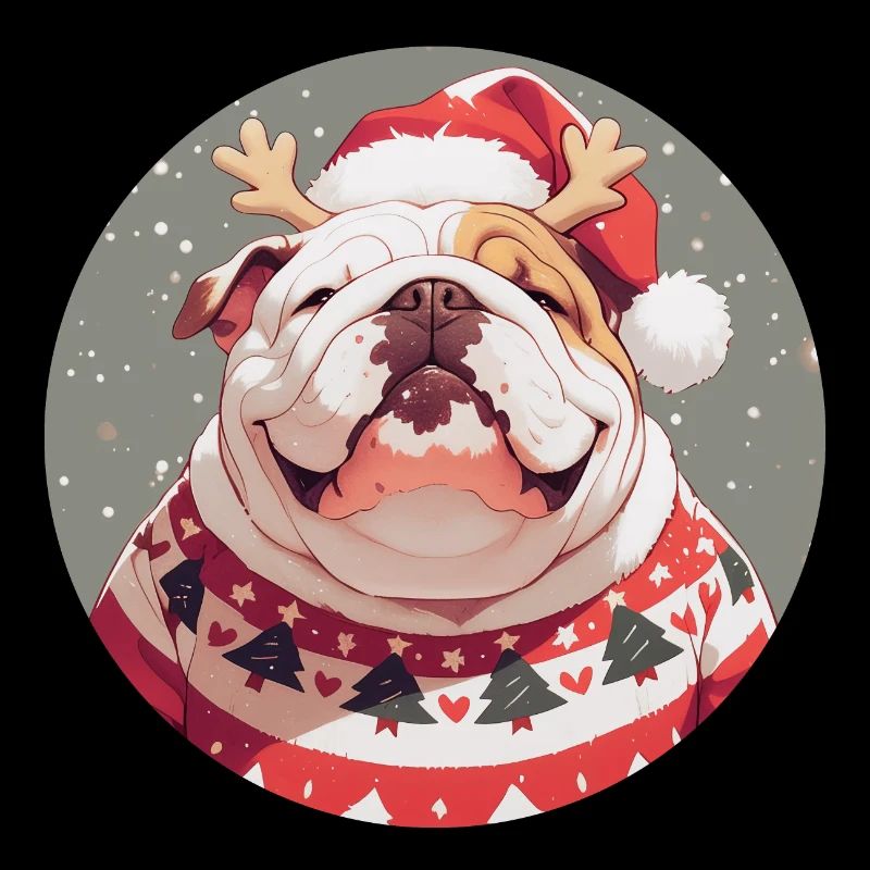 Weihnachtsmotiv mit einer Englischen Bulldogge