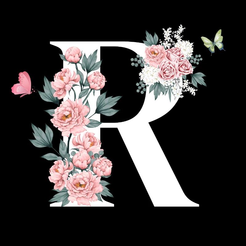 Lettre r fleurs rose