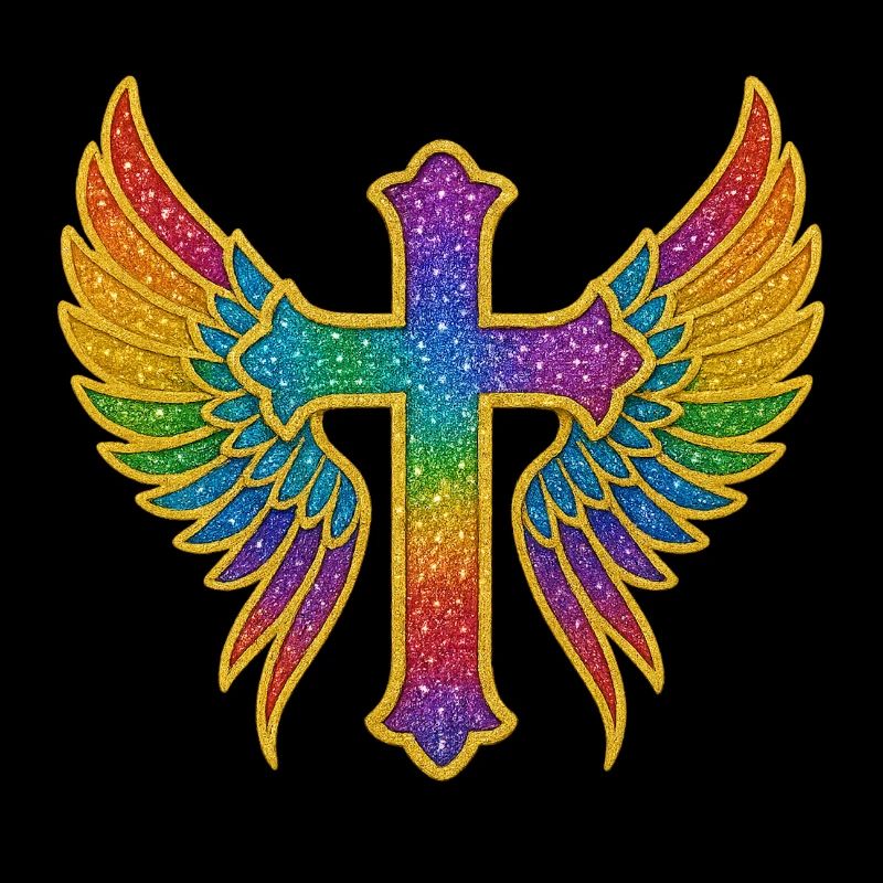 Cross with wings | Glitter Gold Sequins