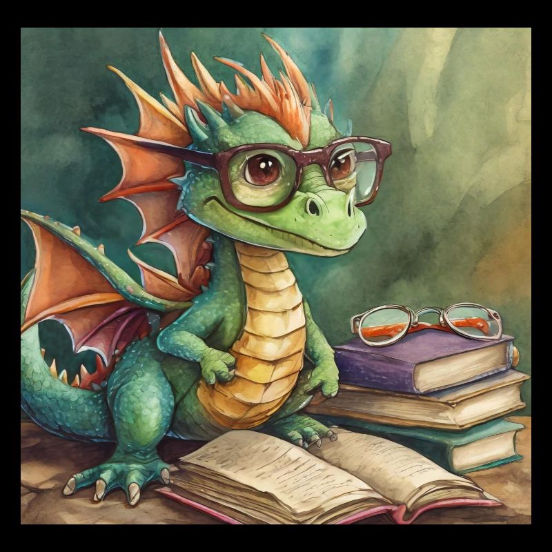 Drache mit büchern