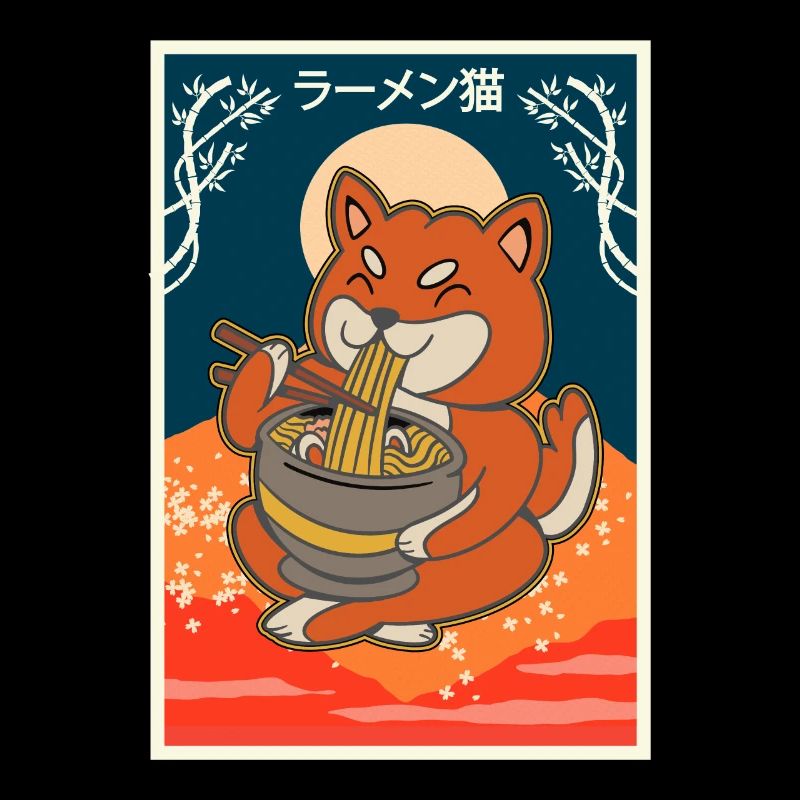 Anime Cat Eats Ramen Japanese Noodles