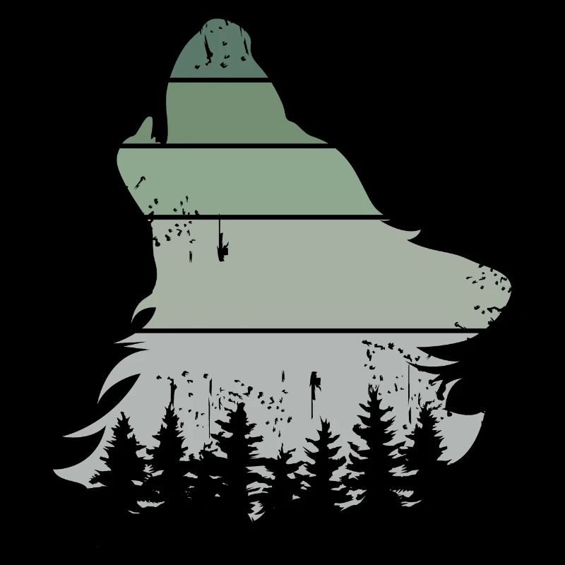 Wolf Wald retro Baum vintage Jaulen Hund Symbol